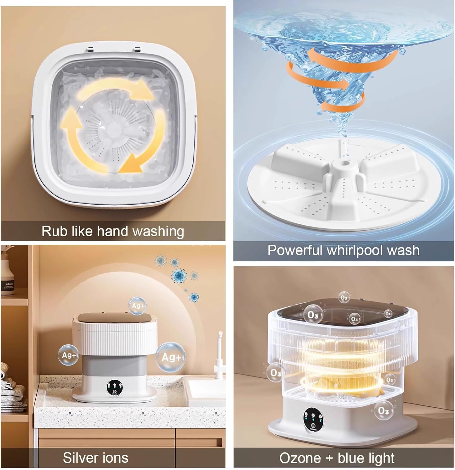 Portable Washing Machine,Mini Washer, 2-in-1 Smart Foldable Collapsible Washer, Small Washing Machine, for Baby Clothes, Underwear, Travel & Camping(Khaki,18L)