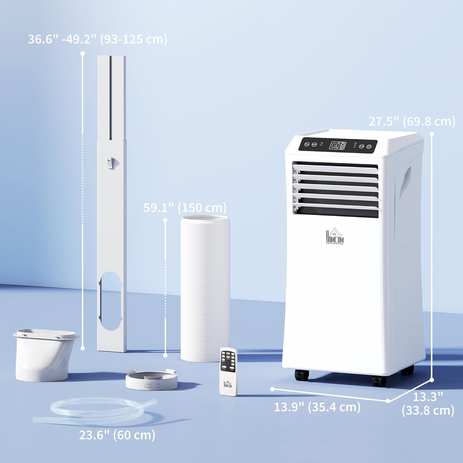 HOMCOM 8000 BTU Portable Air Conditioner for Rooms Up to 344 Sq. Ft., 3-in-1 AC Unit with Cooling Fan, Dehumidifier, Sleep Mode, Remote Control, 24H Timer, Window Installation Kit, White