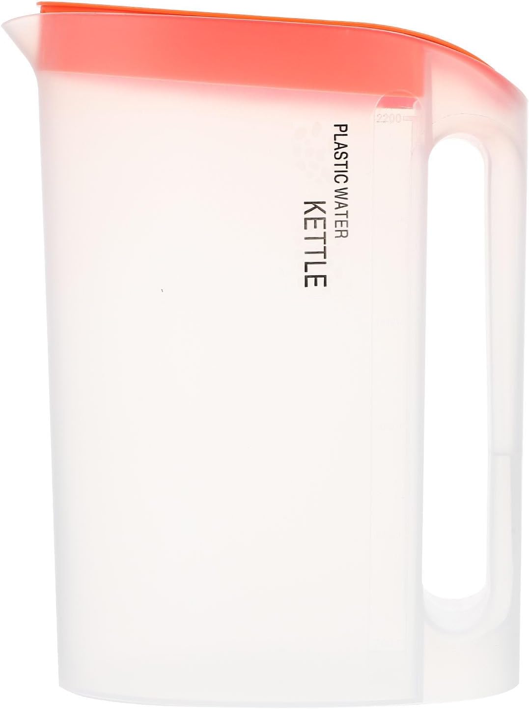 Large Capacity Plastic Water Pitcher with Handle 2200Ml Water Kettle with Orange Lid for Household Cold Beverage Serving and Summer Tea