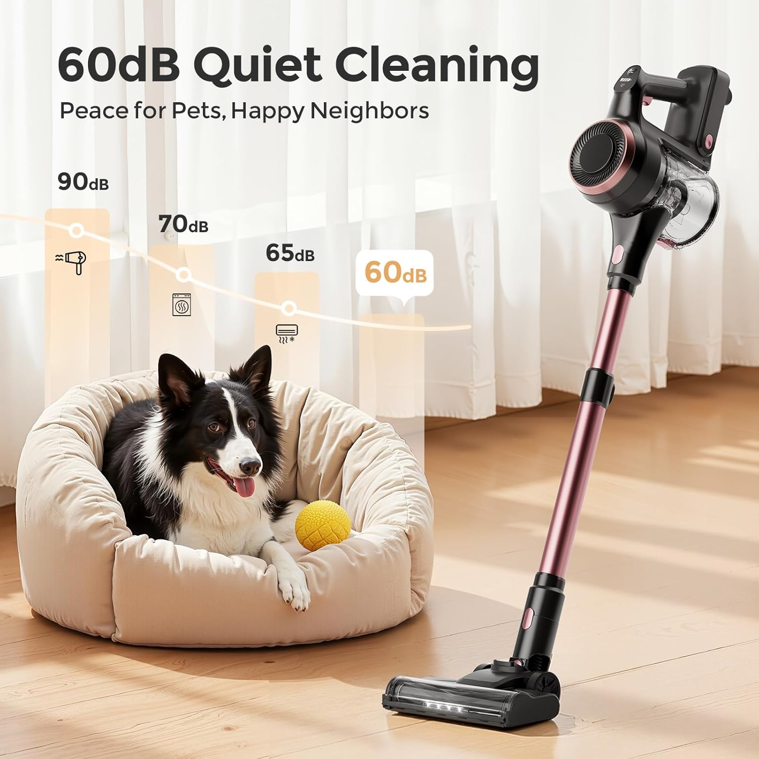Vazone S22 Cordless Vacuum Cleaners for Home, 6 in 1 Lightweight Stick Vacuum with 45KPa Powerful Suction, Self-Standing Vacuum Cleaners Rechargeable Cordless Vacuum for Pet Hair
