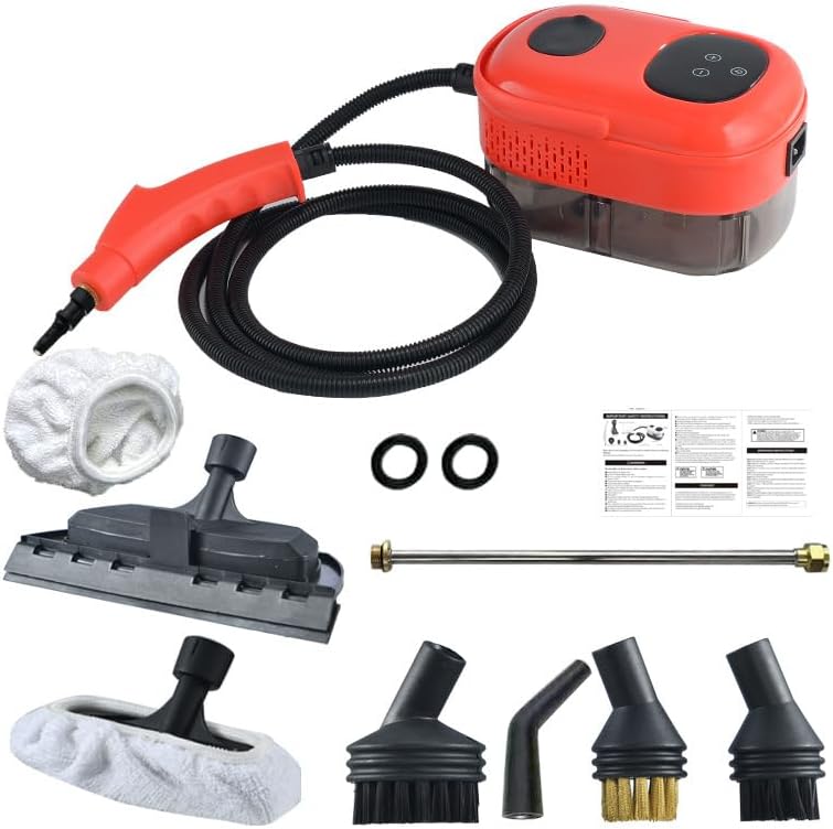 Handheld Steam Cleaner, 1100ml Water Tank, 15S Heating Time, Multi-function Steamer for Home, Cleaning Sofas, Kitchens, Cars, Floors, etc. (Red)