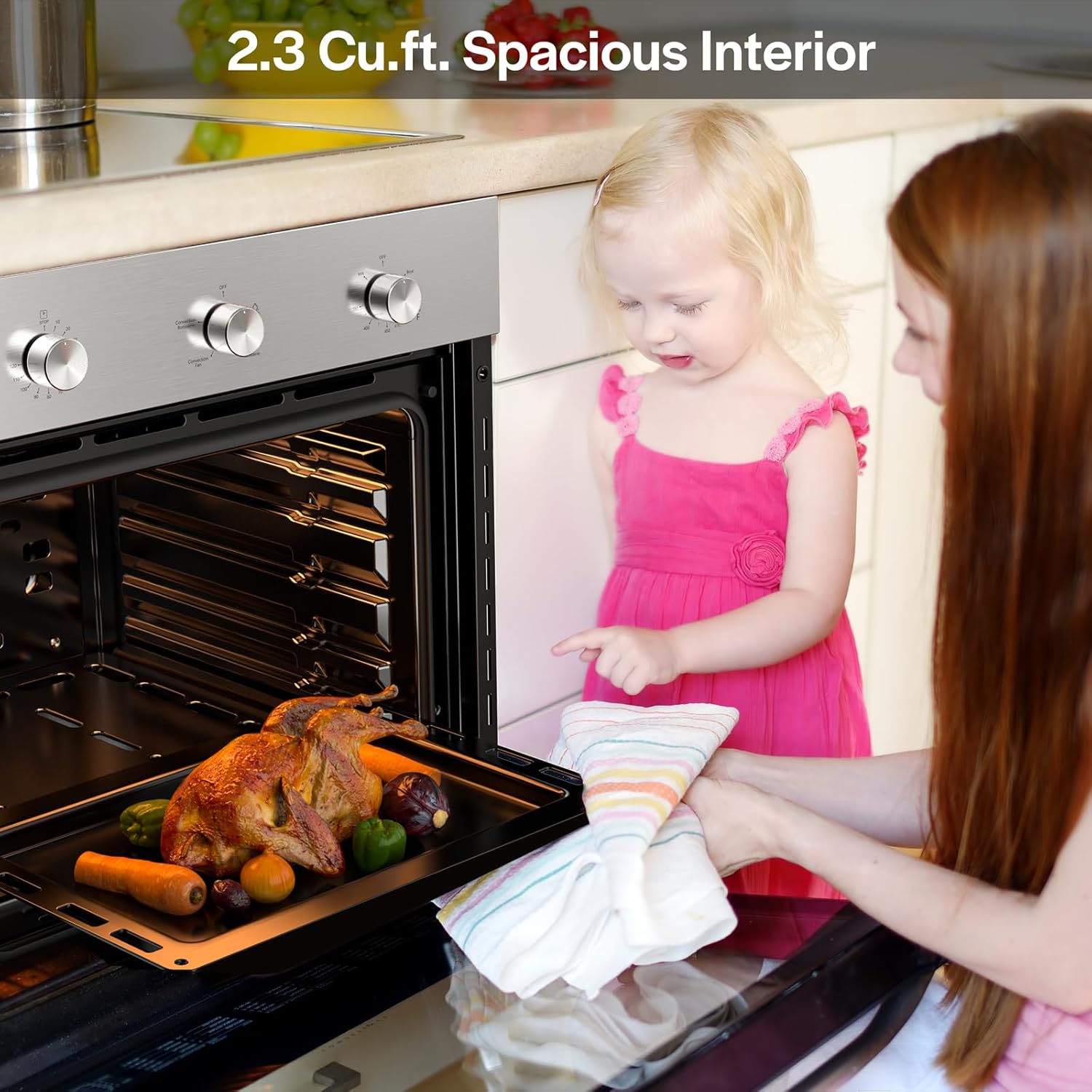 Empava 24 Inch Natural Gas Single Wall Oven with 5 Cooking Modes, Convection Fan and Rotisserie, Knob Control, Stainless Steel