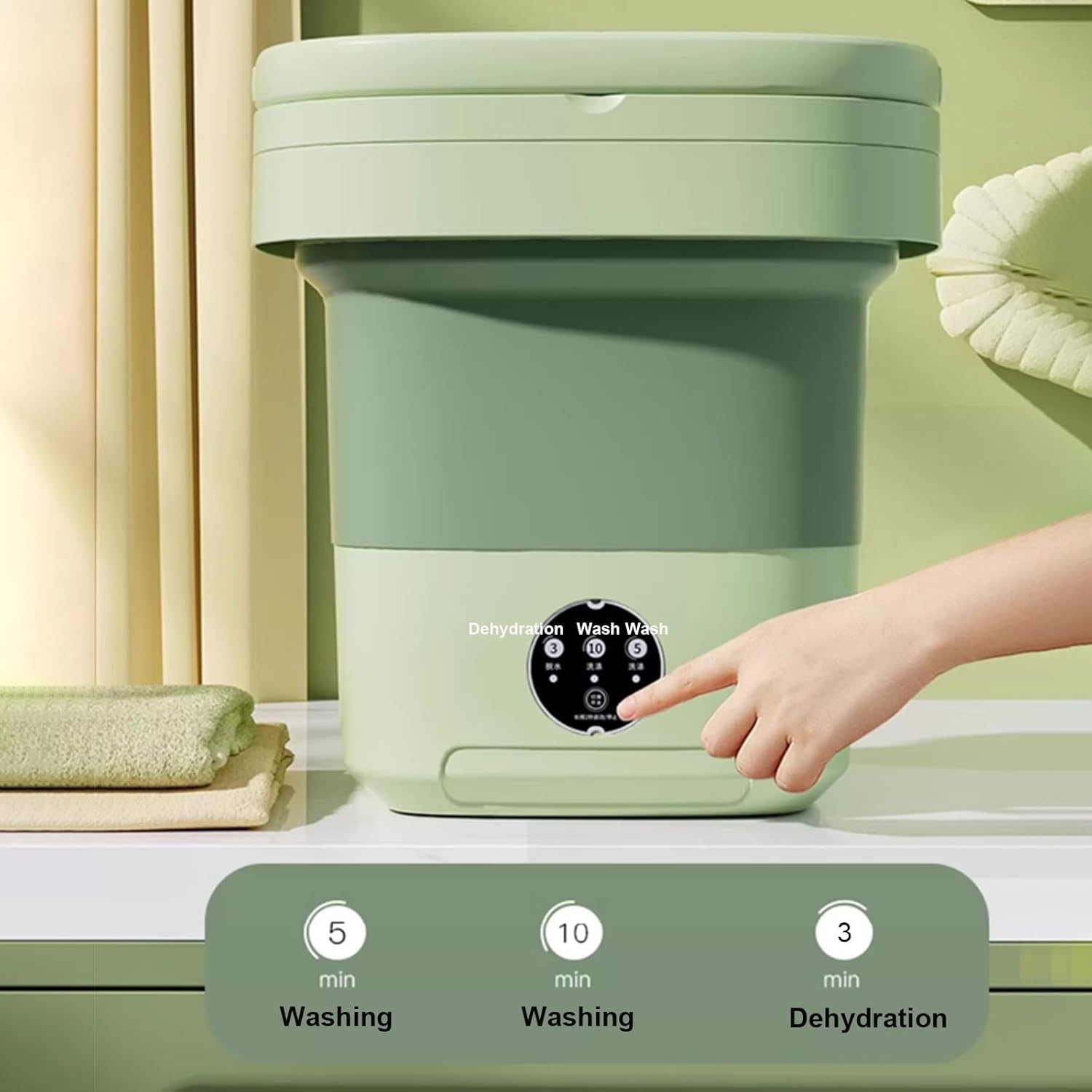 Portable Washing Machine, 16.5L Foldable Mini Washer with Drain Basket, Powerful Cleaning, for Underwear, Socks,Baby Clothes,Travel Camping Dorms RV Apartments(Green)