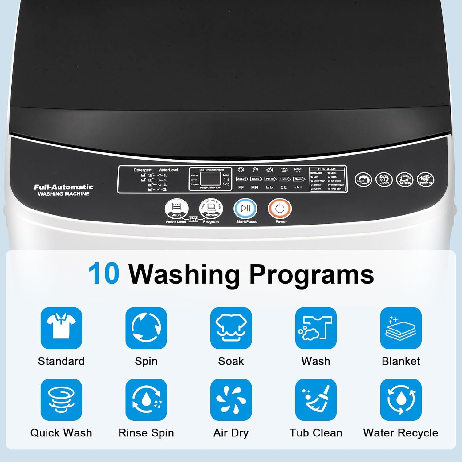 17Lbs Portable Washing Machine with10 Washing Programs, 1.6 Cu. Ft. Full Automatic Washer and Spinner Combo, Compact Laundry Washer Spinner for Apartment RV Dorm (1.6Cu. Ft)