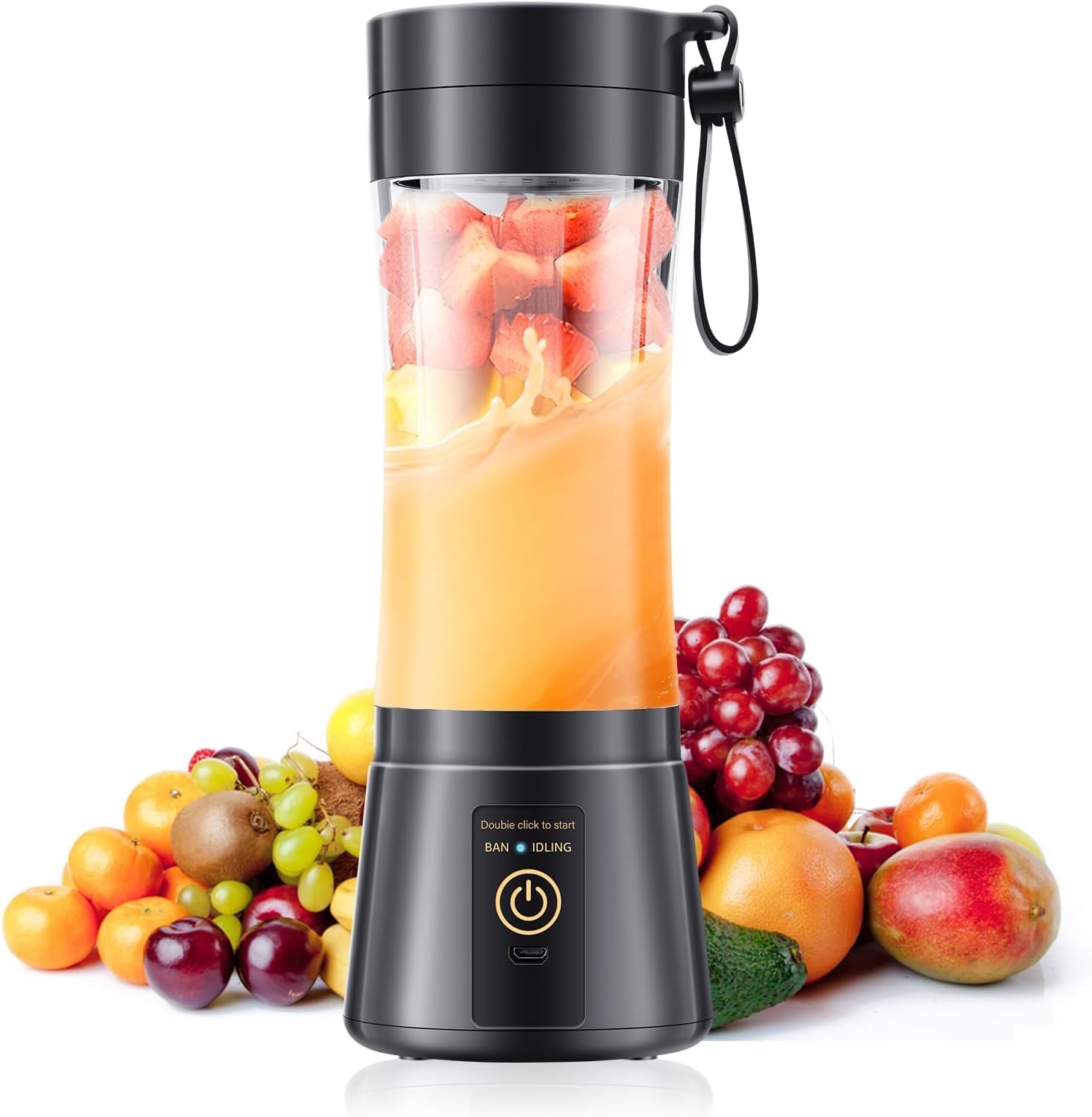 Cordless Portable Blender for Smoothies and Shakes - Personal Size Mini Blender with 380Ml Travel Cup, 6 Stainless Steel Blades for Powerful Blending, Fresh Fruit Juicer for Home/Travel