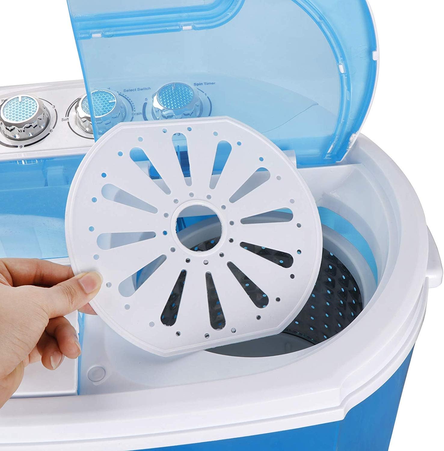 Portable Washing Machine, 9.9lbs Mini Compact Twin Tub Washer Drum Washing Machine Laundry Washer w/Spin Cycle Basket and Drain Hose