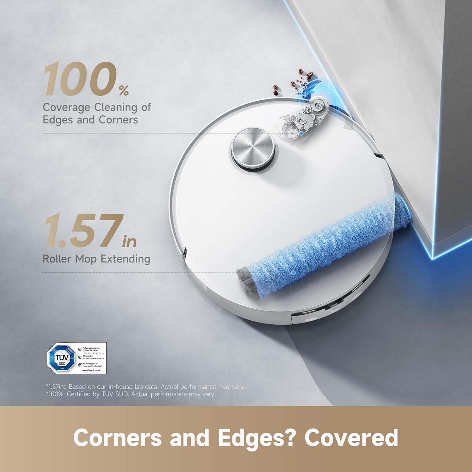 DREAME Aqua10 Roller Robot Vacuum, AquaRoll Mopping, 30,000Pa Suction, 100% Detangling, Carpet-Protecting Roller Guard, Clear 2.36in Obstacle, Self-Empty, Self-Cleaning, Roller Mop Extending