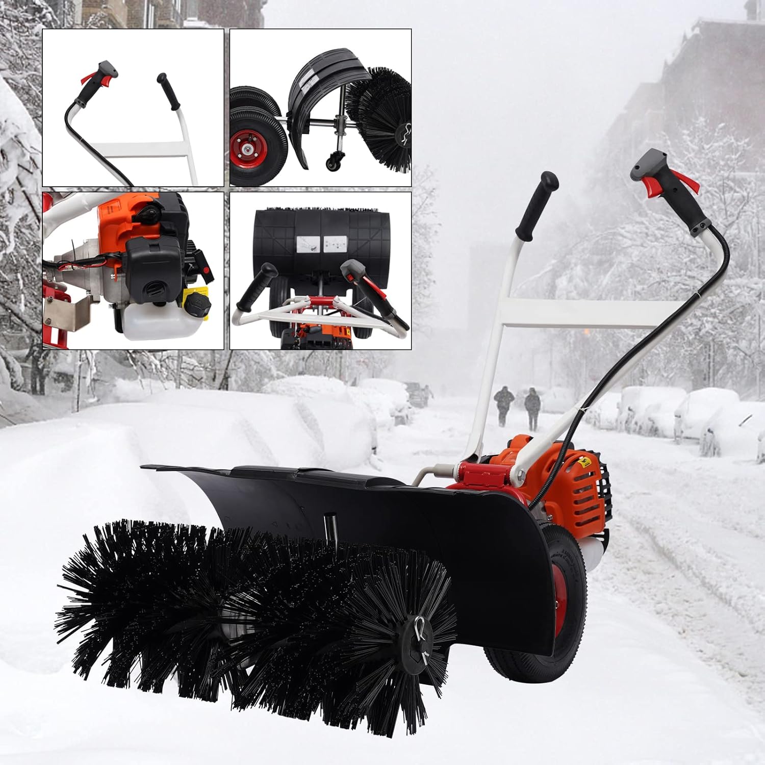 Hand Push Snow Plow,2 Stroke,52cc,Double Handle,Long Reach Chainsaw,Snow Shovel with Wheels for Snow Removal,Efficient Snow Remove Tool/Clean Debris for Driveway Doorway, Artificial Turf Combing