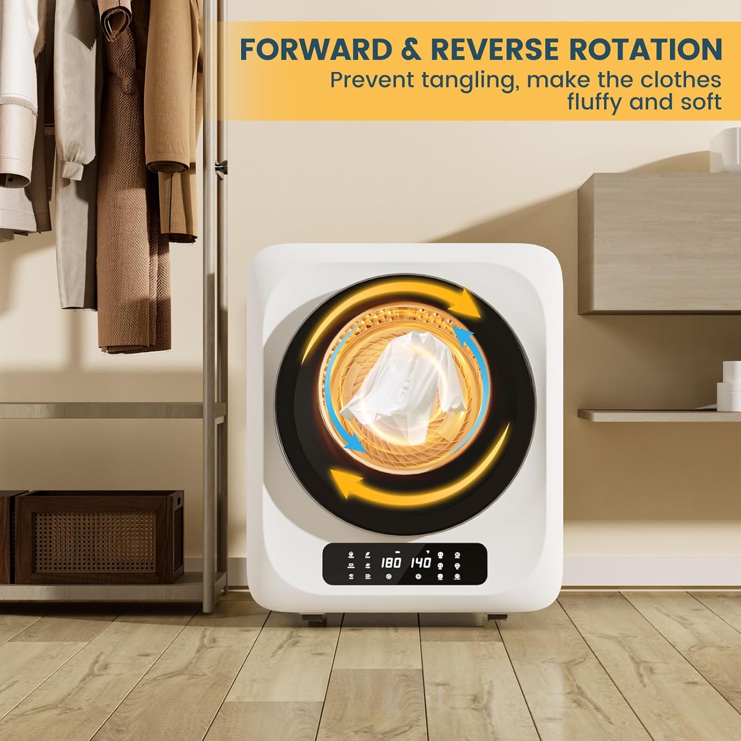 Zynkez 12Lbs Portable Clothes Dryer, 120V 850W Electric Compact Laundry Dryer with 6 Drying Modes, LED Touch Panel, Stainless Steel Tub for Apartments, Home, Dorms, RVs (White)