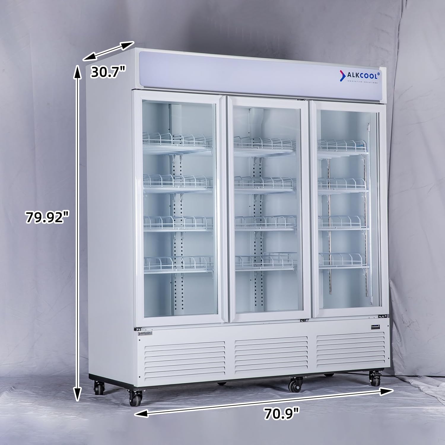 Commercial Beverage Refrigerator Display Fridge, Three Glass Door Upright Merchandiser Drink Cooler with LED Light Adjustable Shelves,ETL Approval,63.5 Cu Ft