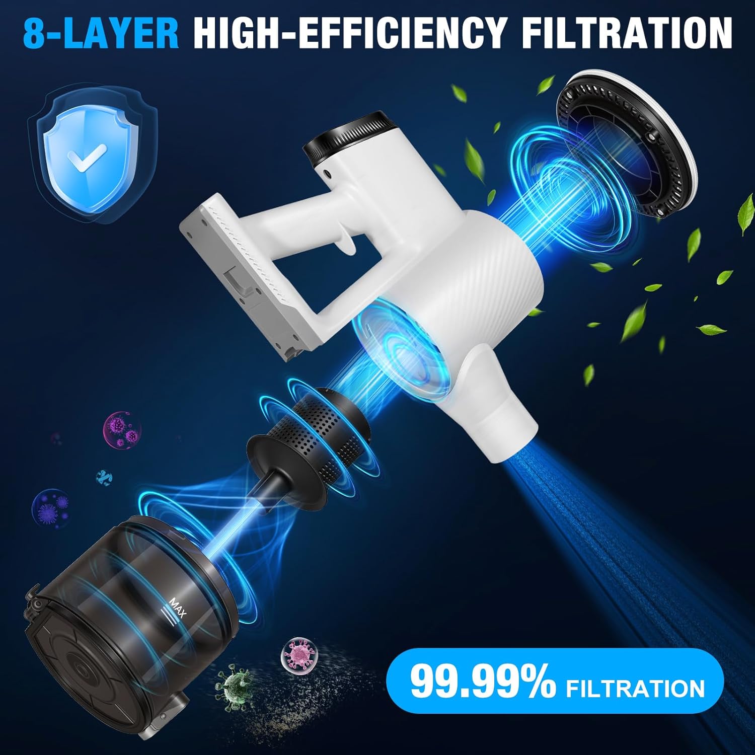 Cordless Vacuum Cleaner with, LED Screen Stick Vacuum Cleaners for Home, Lightweight Powerful Suction Vacuum, 6-in-1 Rechargeable Vacuum for Carpets, Pet Hair, Hardwood Floors