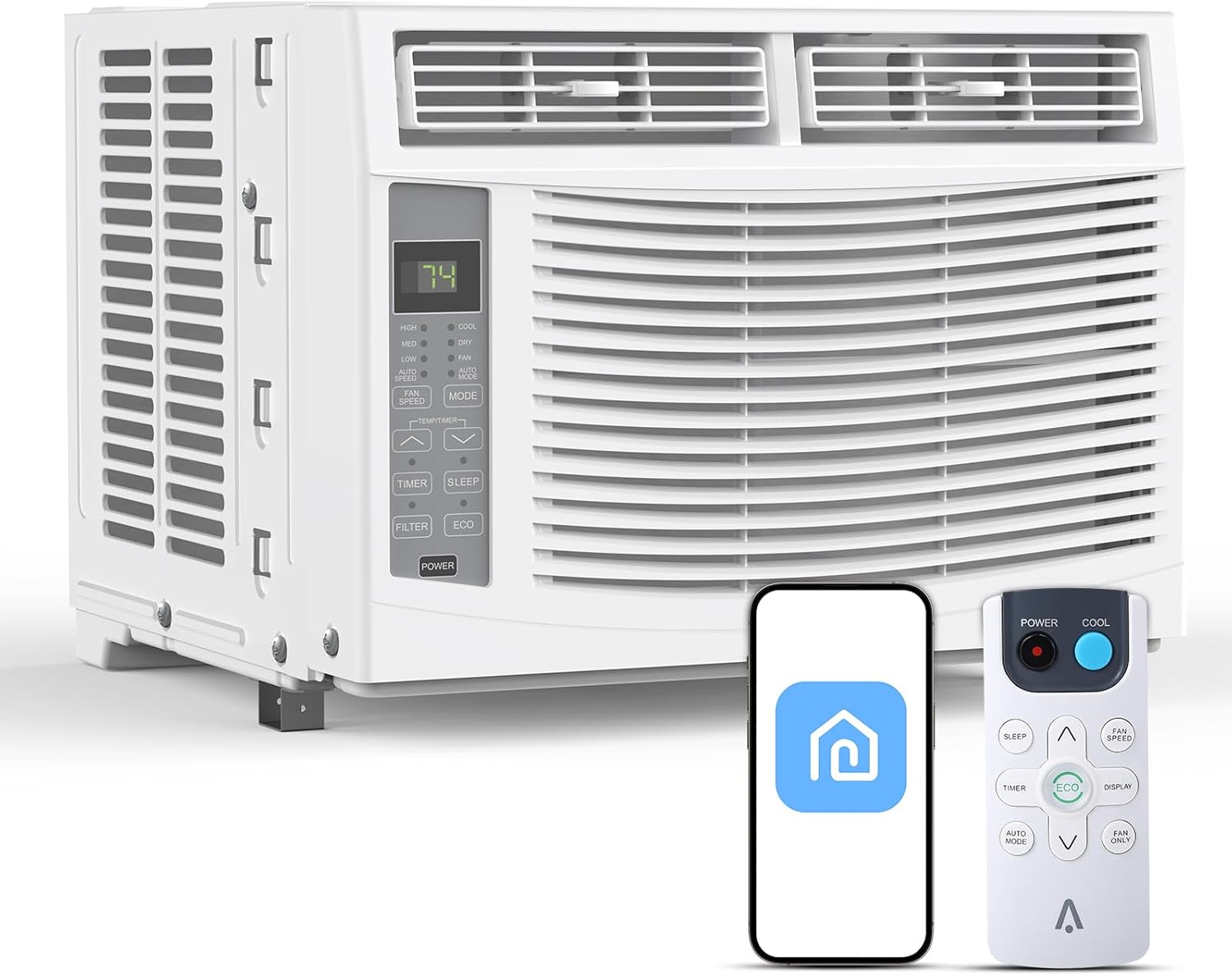 6000 BTU Window Air Conditioner with WiFi, 3 in-1 Energy Saving Window AC Unit with Remote & App Control & Timer Function & Easy Install Kit, Cools 250 Sq.Ft. for Bedroom, Living Room, White
