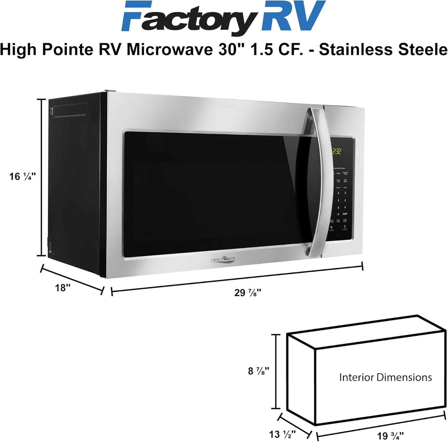 Tough Grade 1.5 Cu. Ft. Stainless Steel Over-the-Range RV Microwave with Sensor Cooking, Rack for Two-Level Heating, Vent & Light | 120V