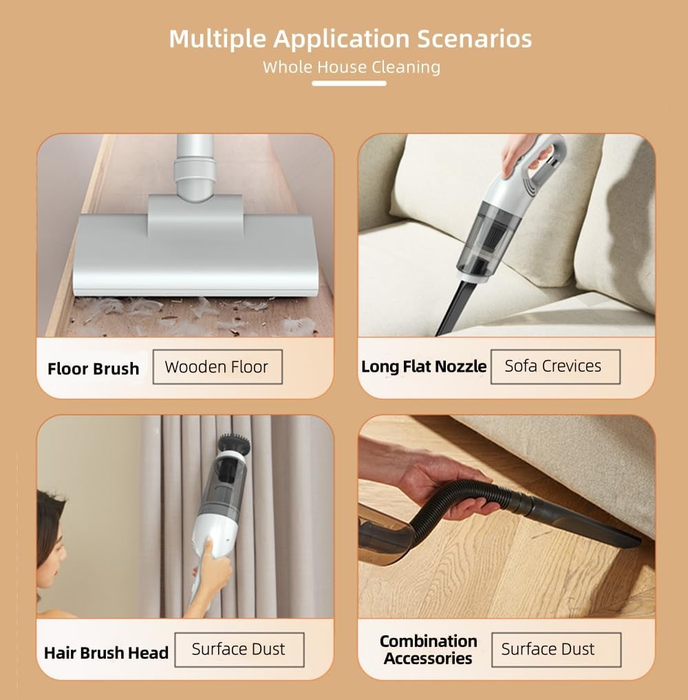 Cordless Vacuum Cleaner Rechargeable Stick Vacuum, 15000pa Powerful Suction Lightweight Handheld Vacuum Upright Vacuum Cleaner, Wireless Household Vacuum Cleaner for Hardwood Floor Pet Hair Home Car