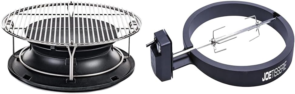 Kamado Joe SlōRoller Smoke Chamber and JoeTisserie Rotisserie for Classic Joe 18-inch Charcoal Grill and Smokers, Model KJ-HYPER and KJ-TISSERIENA