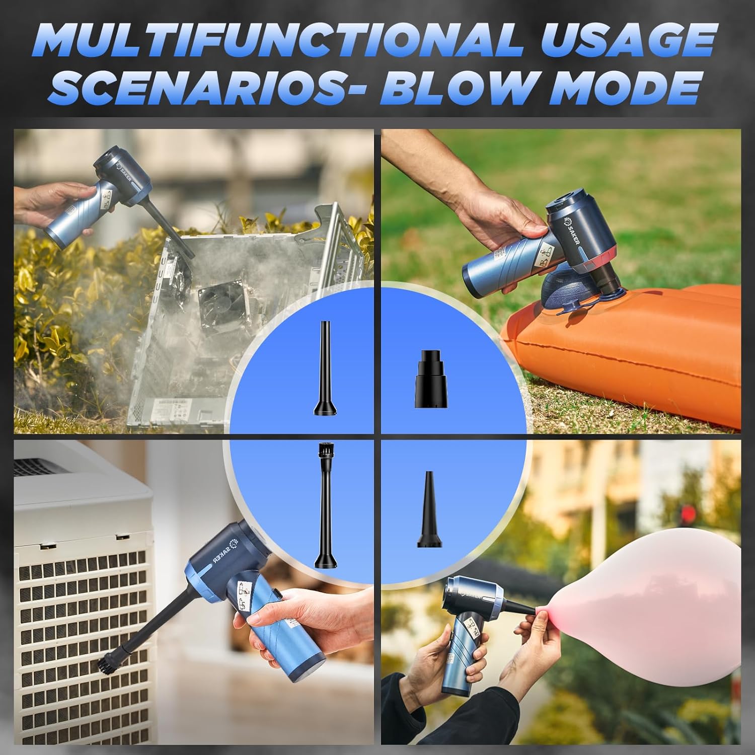 Saker Car Vacuum Portable Cordless17000PA HL132 Blue with 3 HEPA Filter and 1 Steel Filter