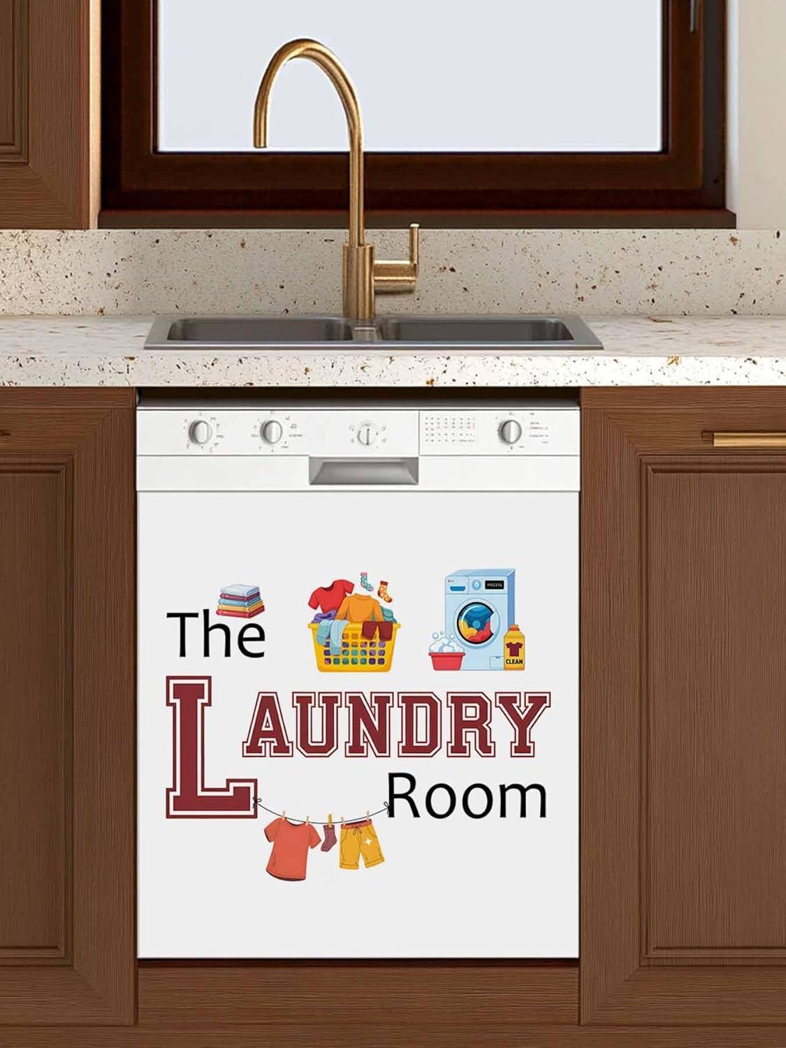 Laundry Room Dishwasher Magnet Cover, Cartoon Washing Machine Clothes Refrigerator Magnets Covers for The Front Door, Reusable Dishwasher Panel Fridge Decal Cover for Home Appliance Decor 23''x26''