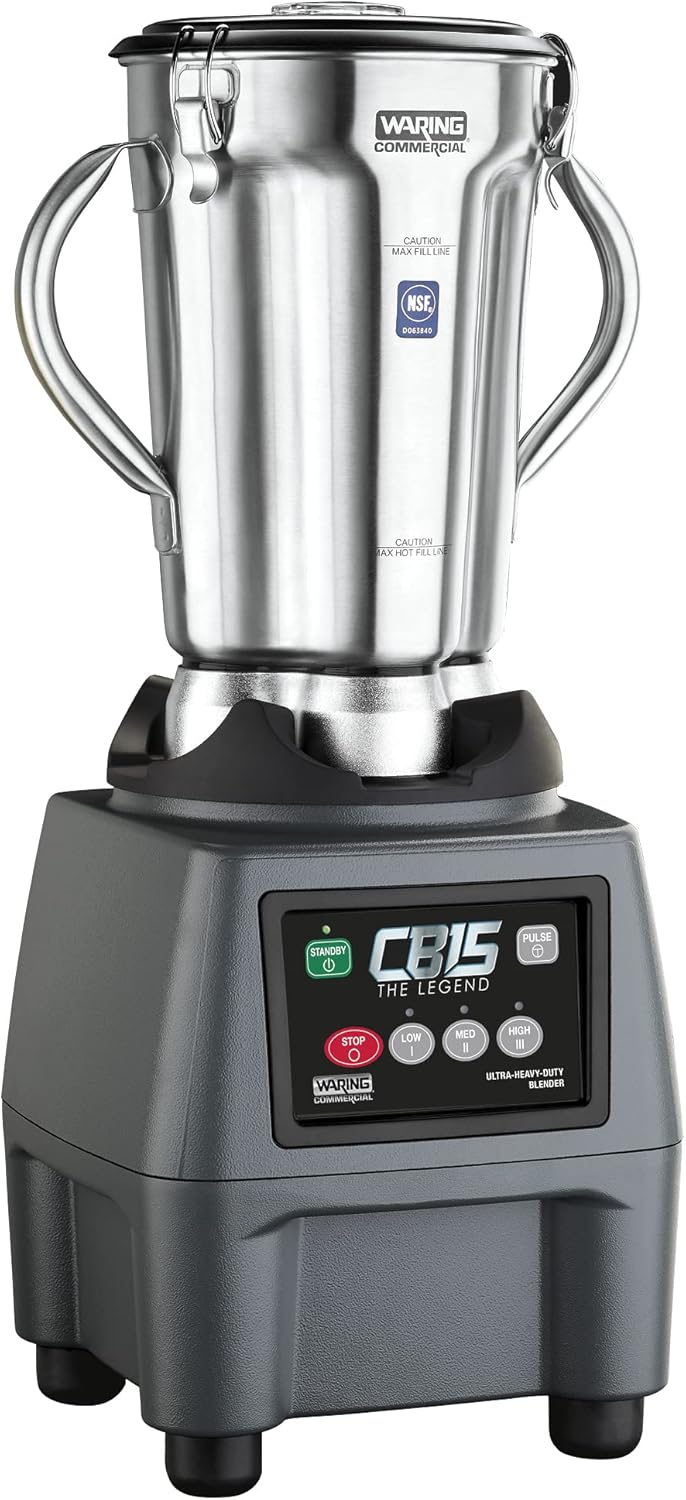 Waring Commercial CB15 Ultra Heavy Duty 3.75 HP Blender, Electric Touchpad Controls with Stainless Steel 1 Gallon Container, 120V, 5-15 Phase Plug,Black
