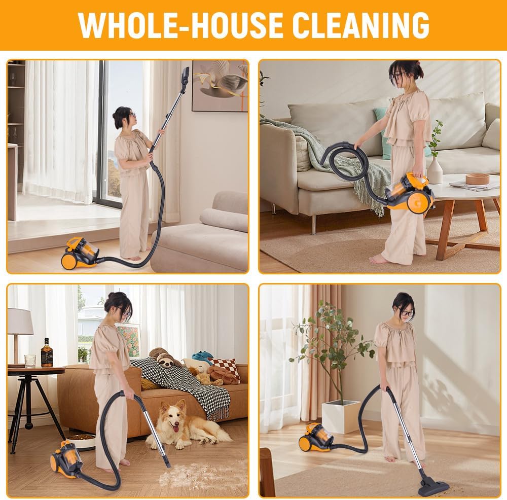 Hoteche 800W Canister Vacuum – 2.5L Powerful & Quiet Cleaner for Hard Floors, Carpets & Pet Hair