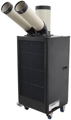 12000BTU/H Industrial Spot Cooler Air Conditioner Industrial Air Conditioner with 1.3Gal Water Tank Commercial Portable Mobile Spot Cooler Double Ducts 1.1KW 110V