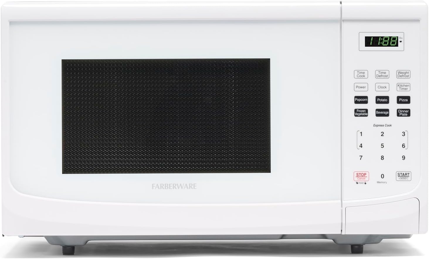 Farberware 0.9 Cu. Ft. Countertop Microwave Oven – 900 Watts Power, Auto Cook Settings, Defrost, Easy Clean and Child Safety Lock - White