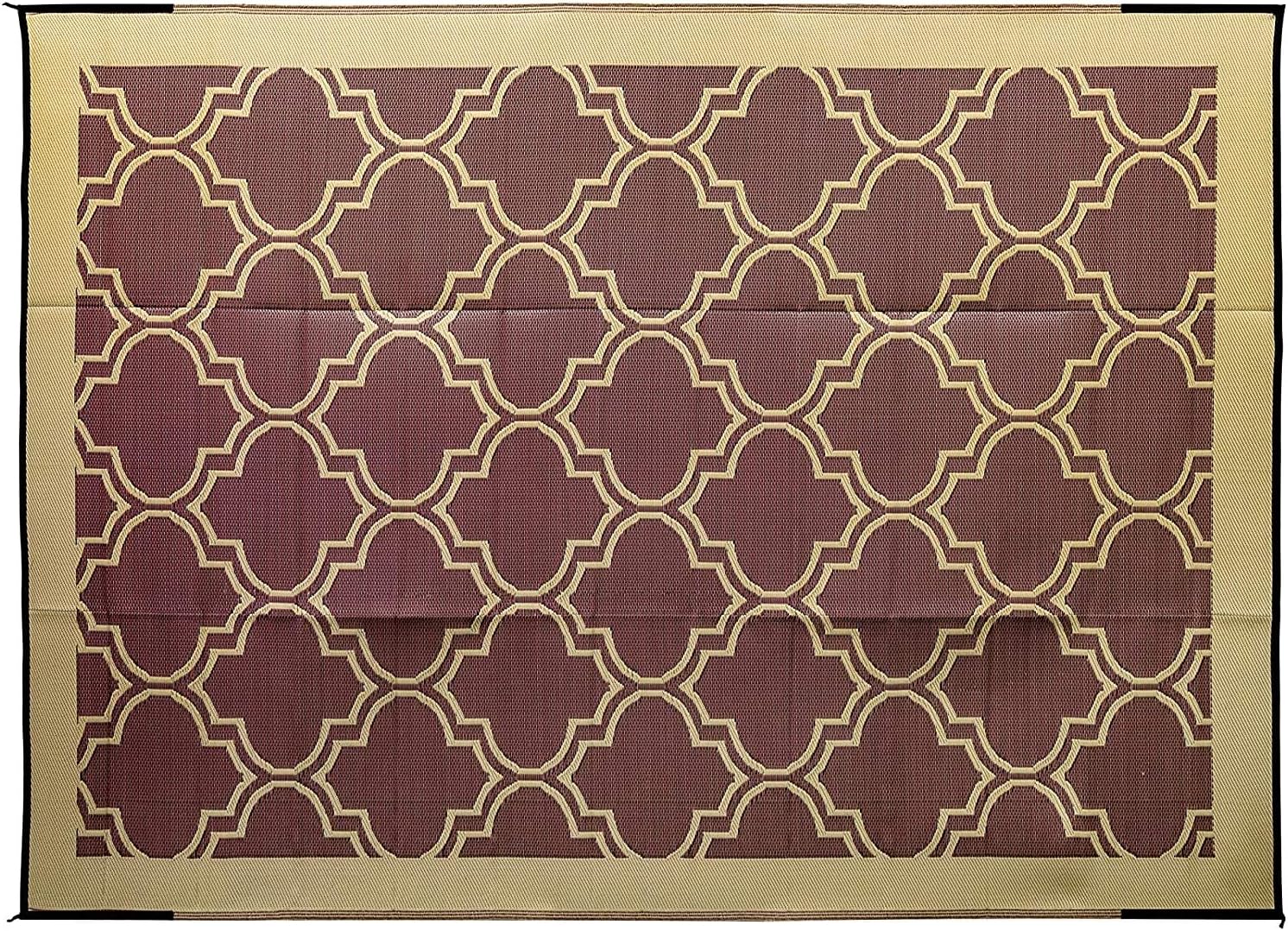 Camco Large Reversible Outdoor Patio Mat - Easy to Clean, Perfect for Picnics, Cookouts, Camping, and The Beach (9' x 12', Brown Lattice Design) (42857)