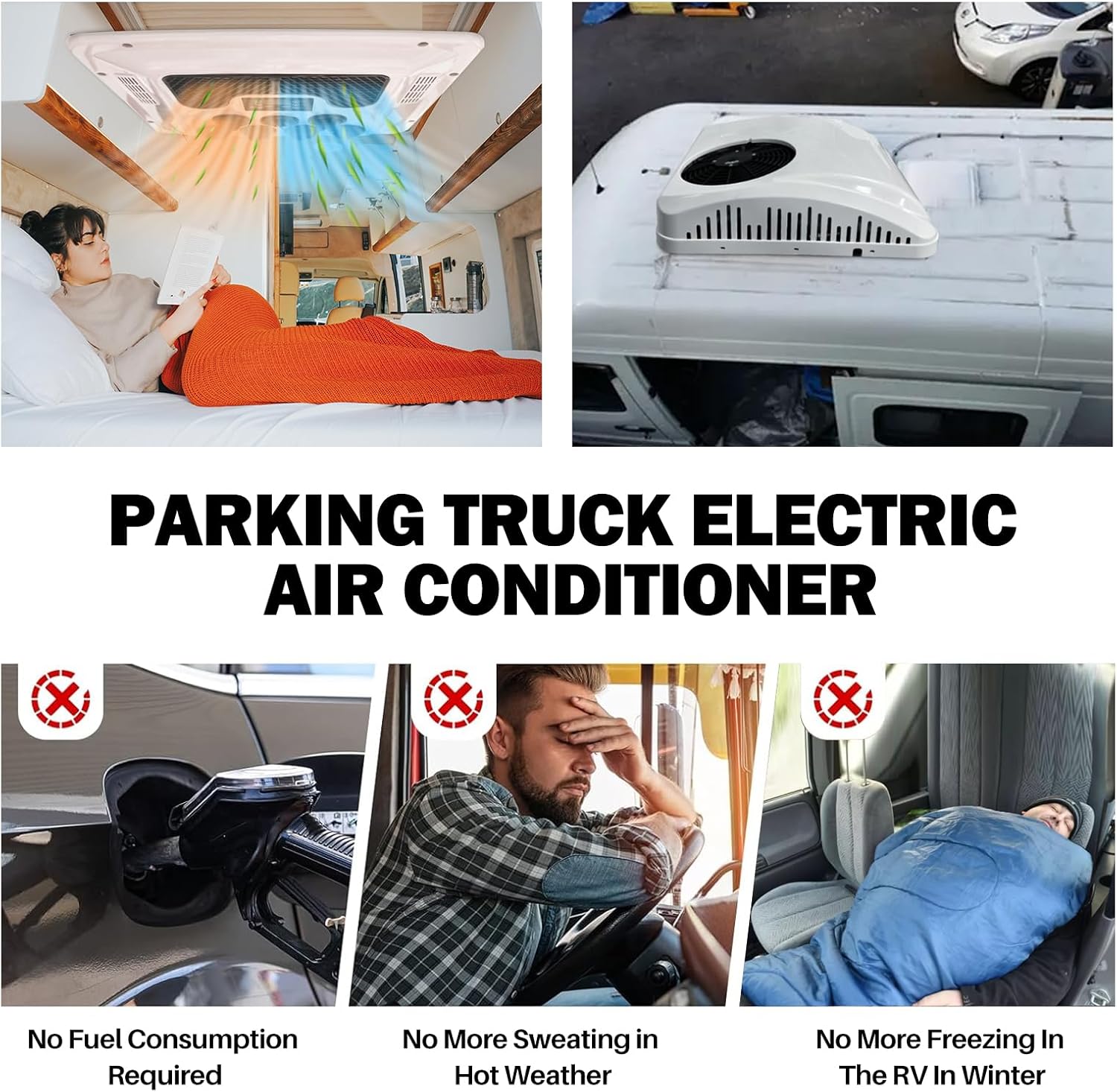 12V Van AC Unit RV Roof Air Conditioner Heater Combo, Quiet 12 Volt Rooftop A/C Unit with heat, Heating & Cooling for Camper, Truck, Trailer, Boat, Tractor