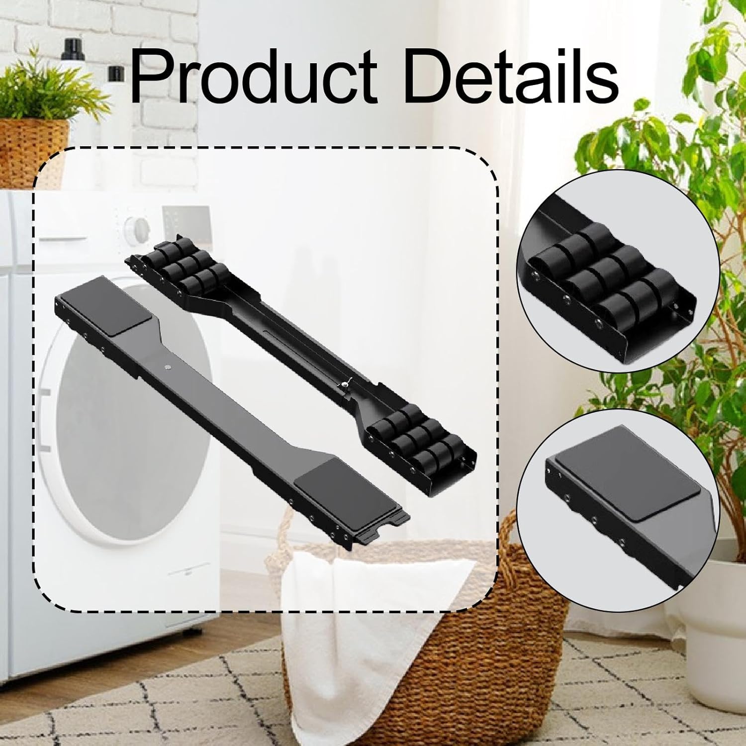Washing Machine Movers Sliders Movable Stand Holder Appliance Mobile Base Adjustable for Laundry Room, Black