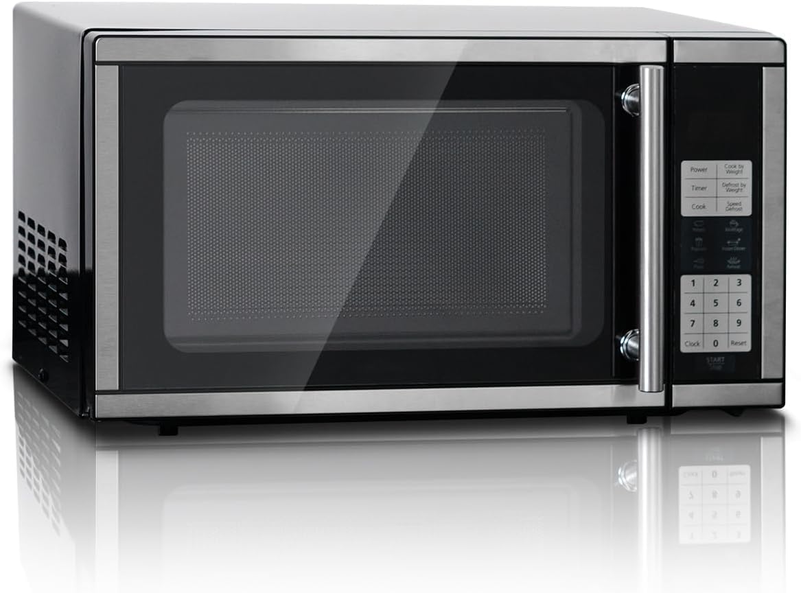 Microwave Ovens Countertop 0.7 Cu.Ft, 700W Small Microwave with 10 power levels, 6 Auto-Cook Programs in Smudge-Proof Stainless Steel, LED Display, Child Lock