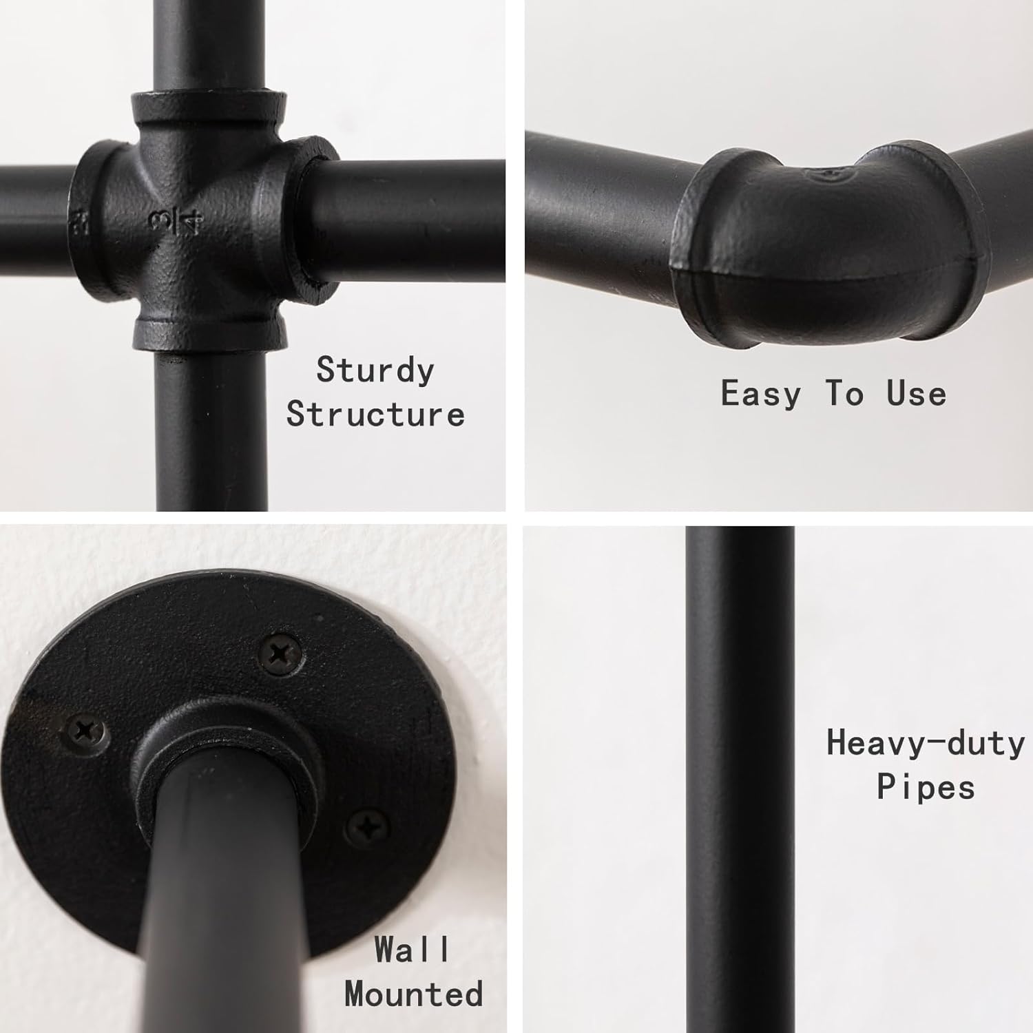 Industrial Pipe Clothing Rack Heavy Duty Wall Mounted Clothes Rack,Pipe Garment Rack Rail,Indoor Detachable Multi-Purpose Clothing Hanging Rod/Garment Bar, Black (3 hanging rods wall garment rack)