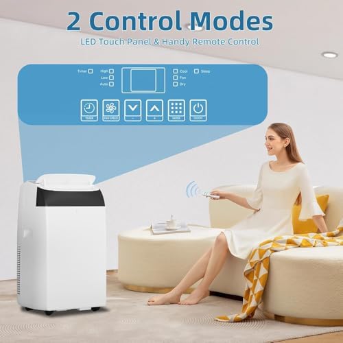 14,000 BTU Portable Air Conditioner With Dehumidifier & Fan, Cools Up to 750 Sq.Ft. Room Air Conditioner, Remote Control, Installation Kits, Auto Swing, Quiet Portable AC Units for Rooms, White Top