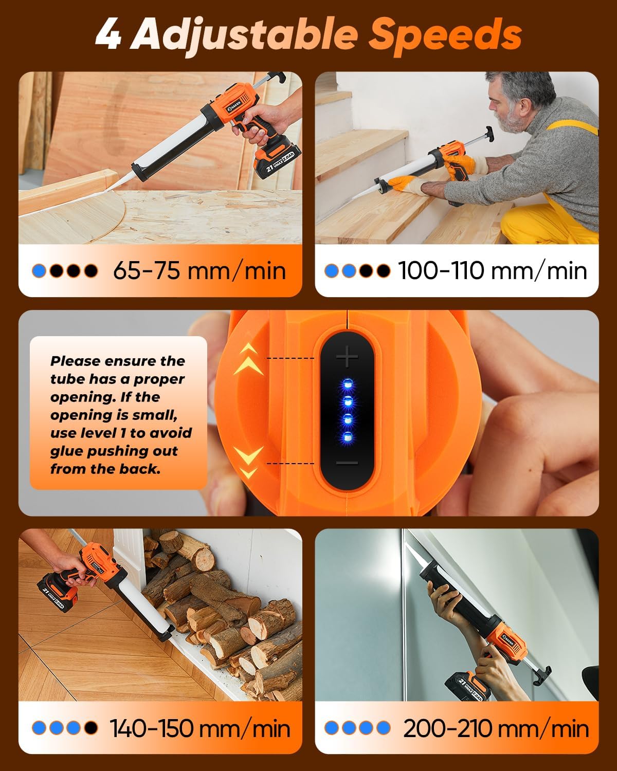 Saker Handheld Car Vacuum Cordless 17000PA Black Electric Caulking Gun Cordless with 4 Speeds & LED Light, 10oz Drip-Free Applicator Bundle for Home, Car & DIY Projects