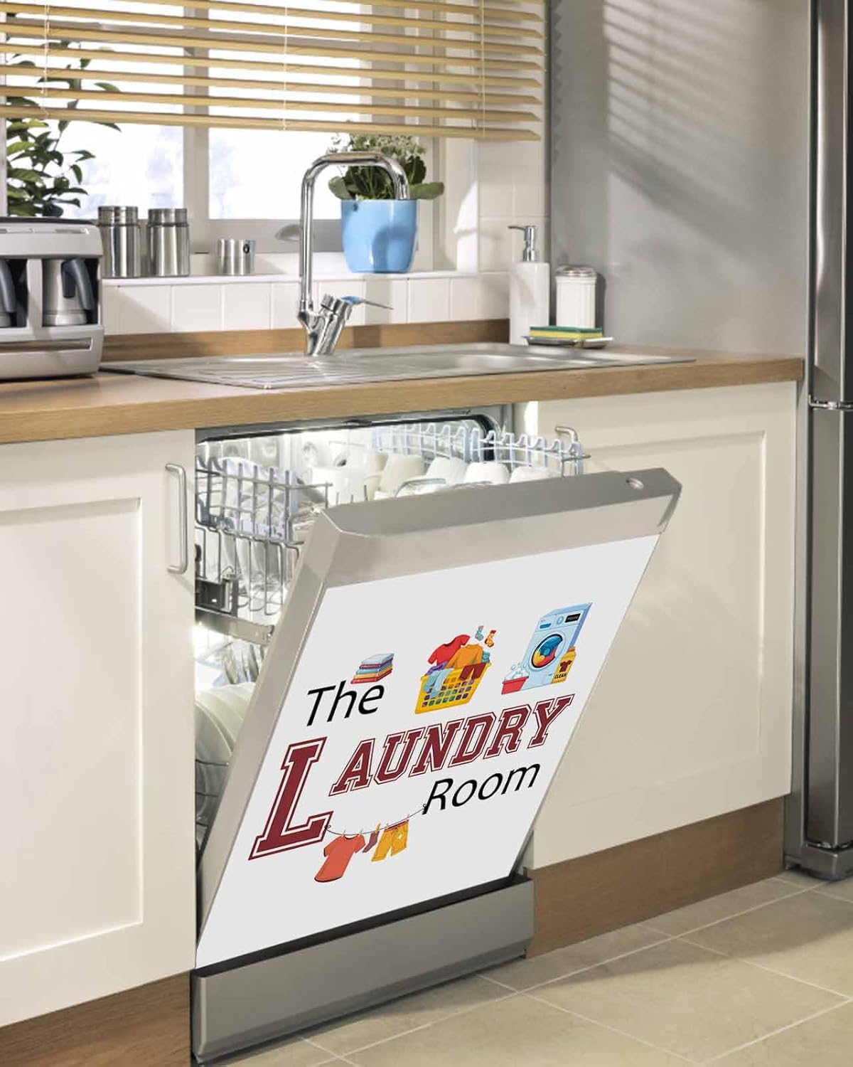 Dishwasher Magnet Cover, Laundry Room Dishwasher Lid Magnetic Kitchen Sticker, Cartoon Washday Washing Machine Clothes Resuable Refrigerator Magnet Covers Decal Fridge Kitchen Appliance 23''x26''