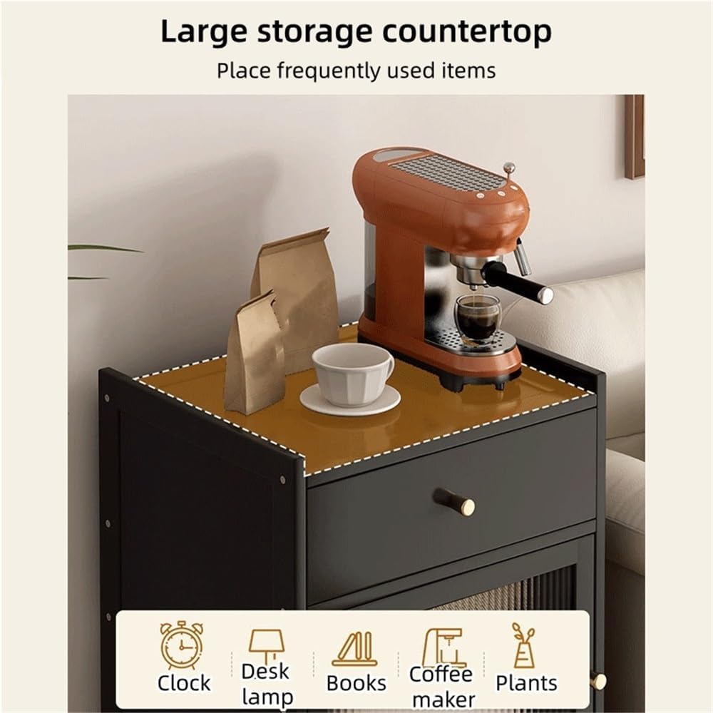 Robot Vacuum Cabinet with Removable Shelf, Modern Stand Cabinet with Drawer for Robot Vacuum Cleaner, Multi-Functional Nightstand for TV Side, Sofa(Natural)