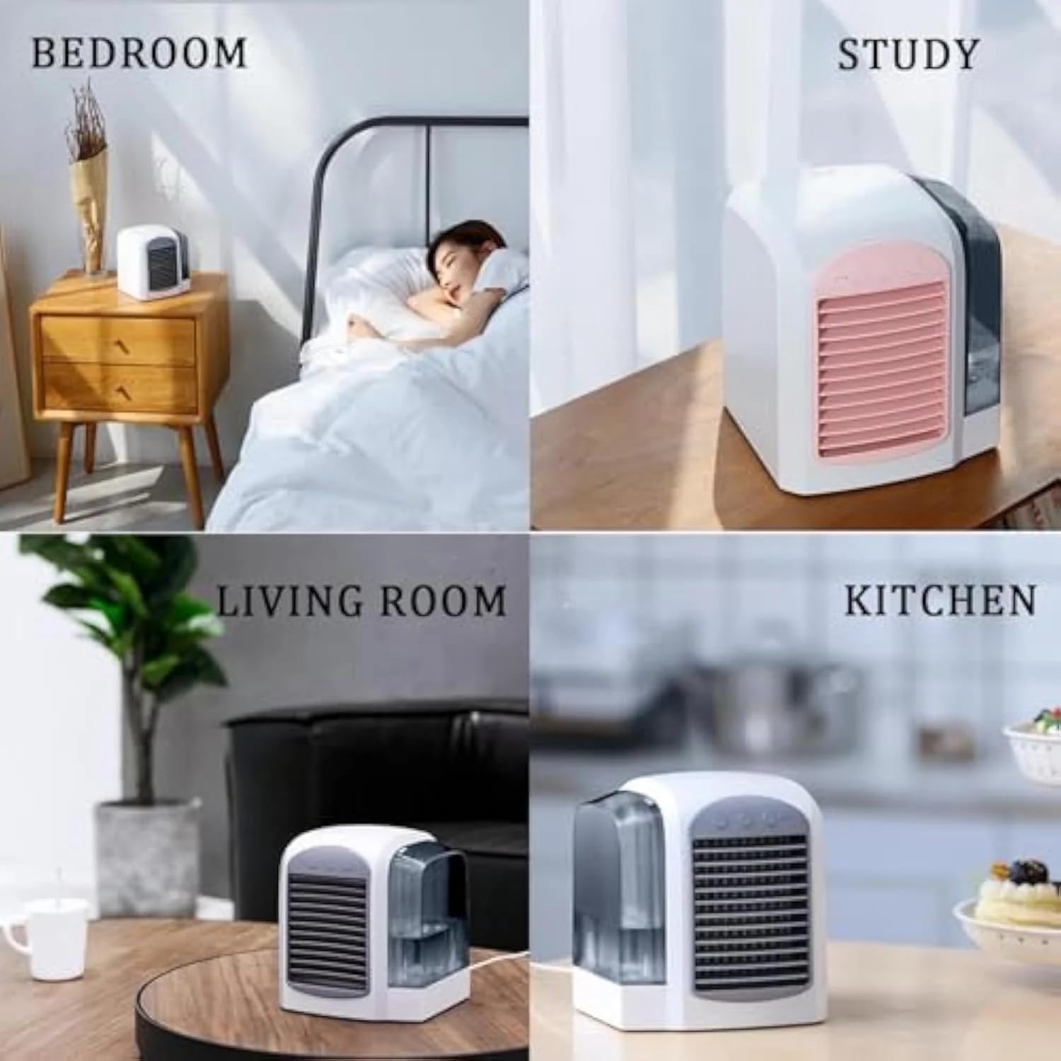 2025 Breeze Box 4-in-1 Portable Air Conditioner - Upgraded Ultra-Quiet AC with Ice Mist Technology, 3 Speeds, 380ml Tank, Ideal for Bedroom, Office, Home, Travel (Pink)