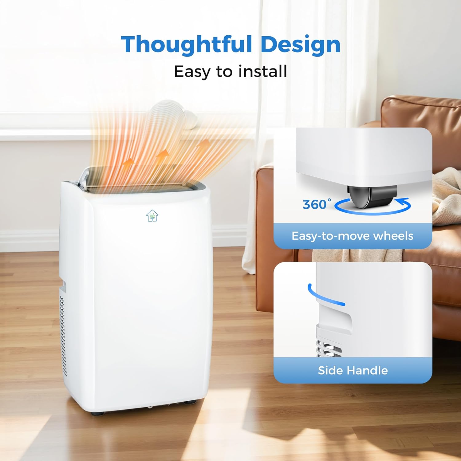 2025 Upgraded Smart Portable Air Conditioner,12,000 BTU Portable AC Unit with Built-in Cool&Heat, 4-in-1 Cooling Fan & Dehumidifier for Rooms up to 550 Sq. Ft.,Smart APP and Remote Control,3 Speed