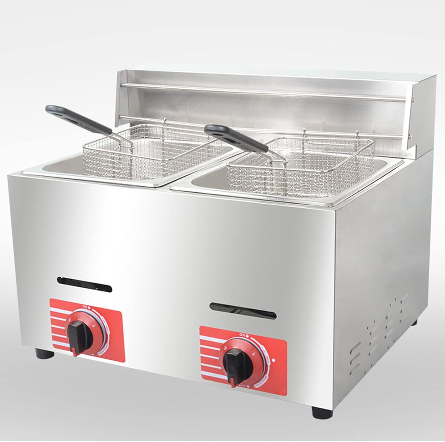 Commercial Fat Fryer Basket Commercial Gas Fryer,10L20L Single CylinderTwo-Cylinder Fryer Large Capacity,Chip Fryer with Removable Basket and Lid, Outdoor Gas Fryer for R,2Tank2Basket