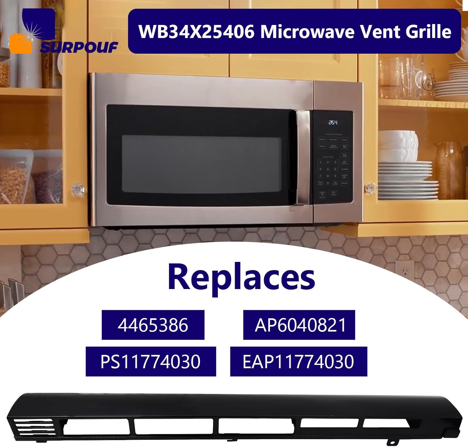 WB34X25406 wb34X25406 Microwave Vent Grille Compatible with GE， Replaces 4465386 AP6040821 PS11774030 EAP11774030