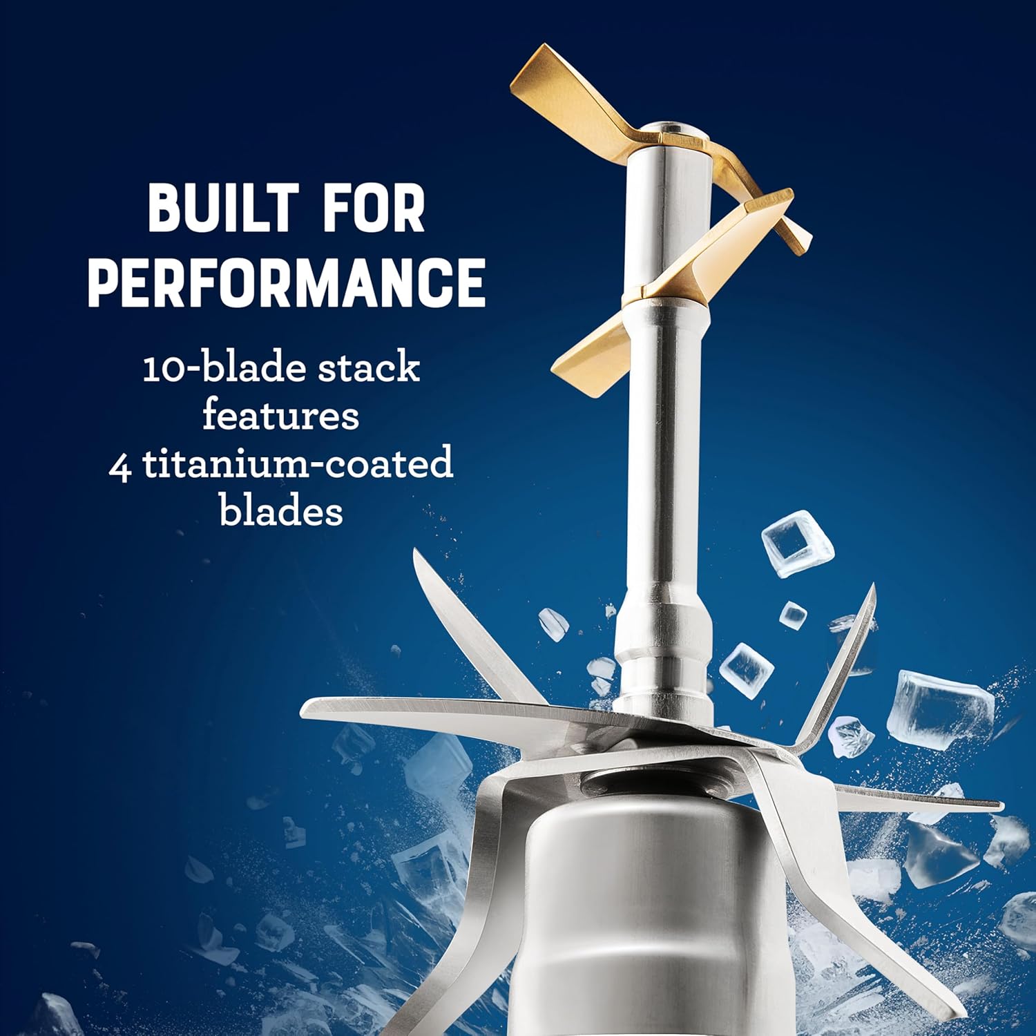 Oster Extreme Mix Blender, 64oz Glass Jar, 3 iBlend Preset Functions, 1600-Watts, 10-Point Blade Stack with Titanium Coating & 24oz Blend-N-Go Cup