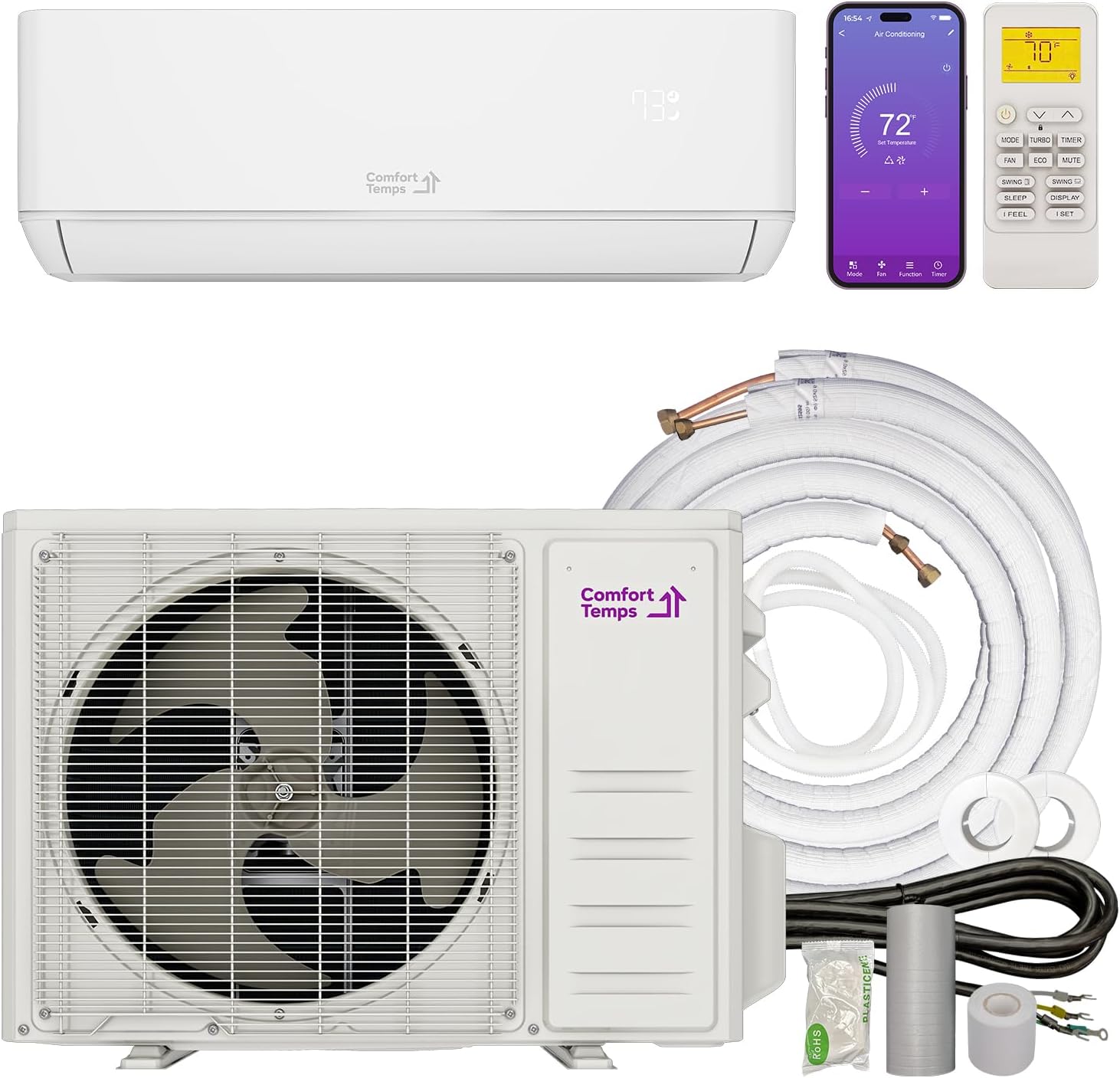 Ultra-Efficient 18000 BTU/220V Mini Split – 23 SEER for Lower Energy Bills– Pre-Charged, Ductless, Quiet & Comfortable Mini Split AC/Heating System|WiFi & Easy Install Kit |Pro Series by Comfort Temps