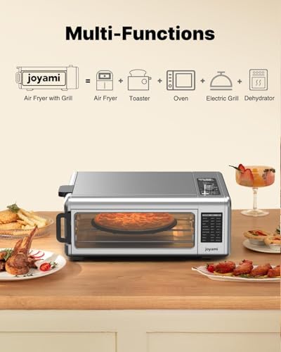 JOYAMI Air Fry Countertop Oven, 18QT 1600W Convection Oven and Indoor Grill Combo with See-Through Window for Air Fry, Bake, Dehydrate, Toast, 6 Nonstick Accessories