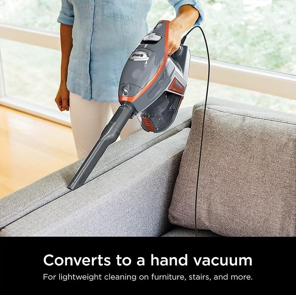 SHARK HN175 Rocket Pro Corded Stick Vacuum with Odor Neutralizer Technology, Removable Hand Vacuum, Advanced Swivel Steering, XL Cup, LED Headlights, Perfect for Pets, Orange (Renewed)