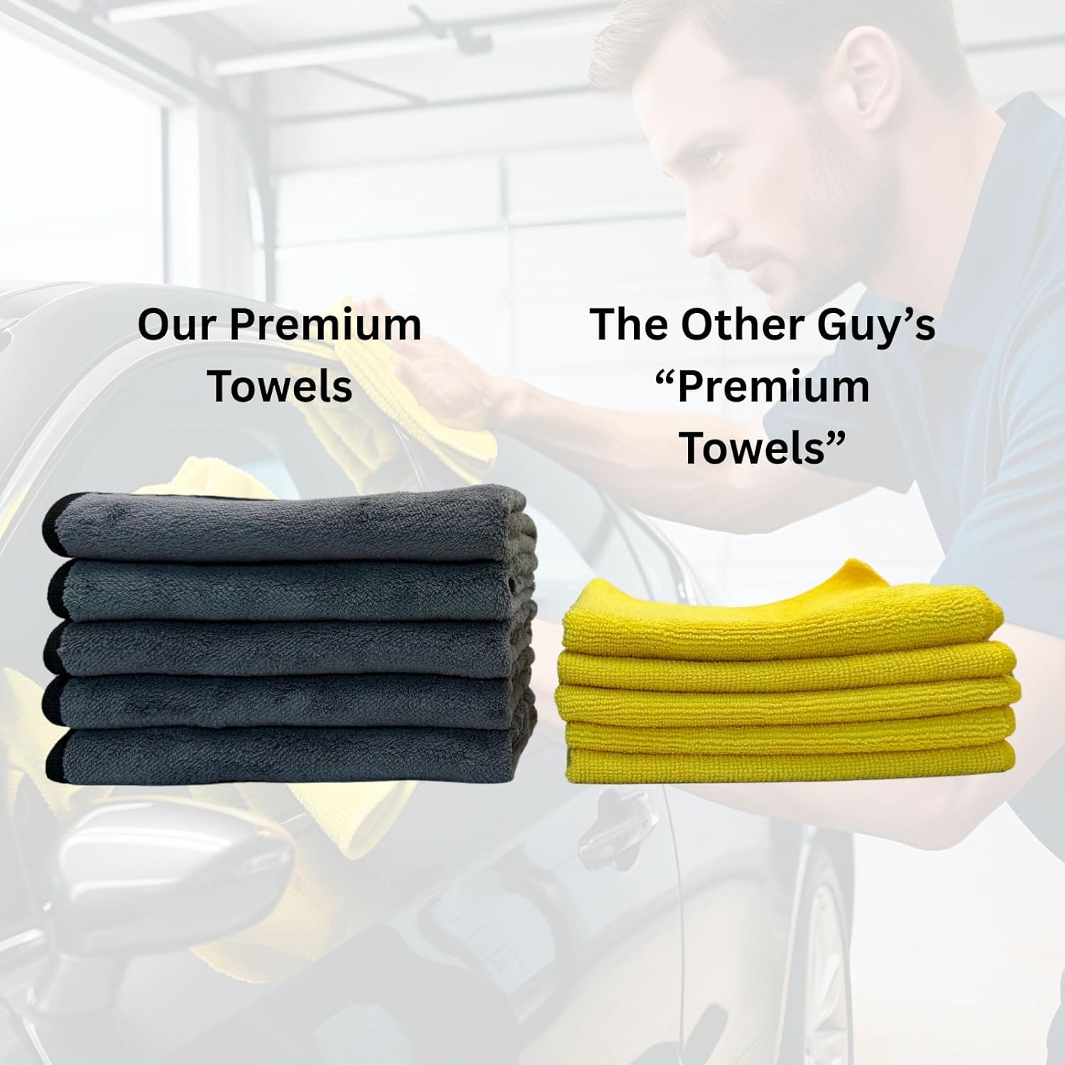 Deluxe Premium Microfiber Towels (Pack of 10) Ultra-Absorbent Soft Polishing Drying Cleaning Washable Durable Thick Professional Car Wax Cloth Household Cleaning 600GSM Dual-Sided Gray Yellow