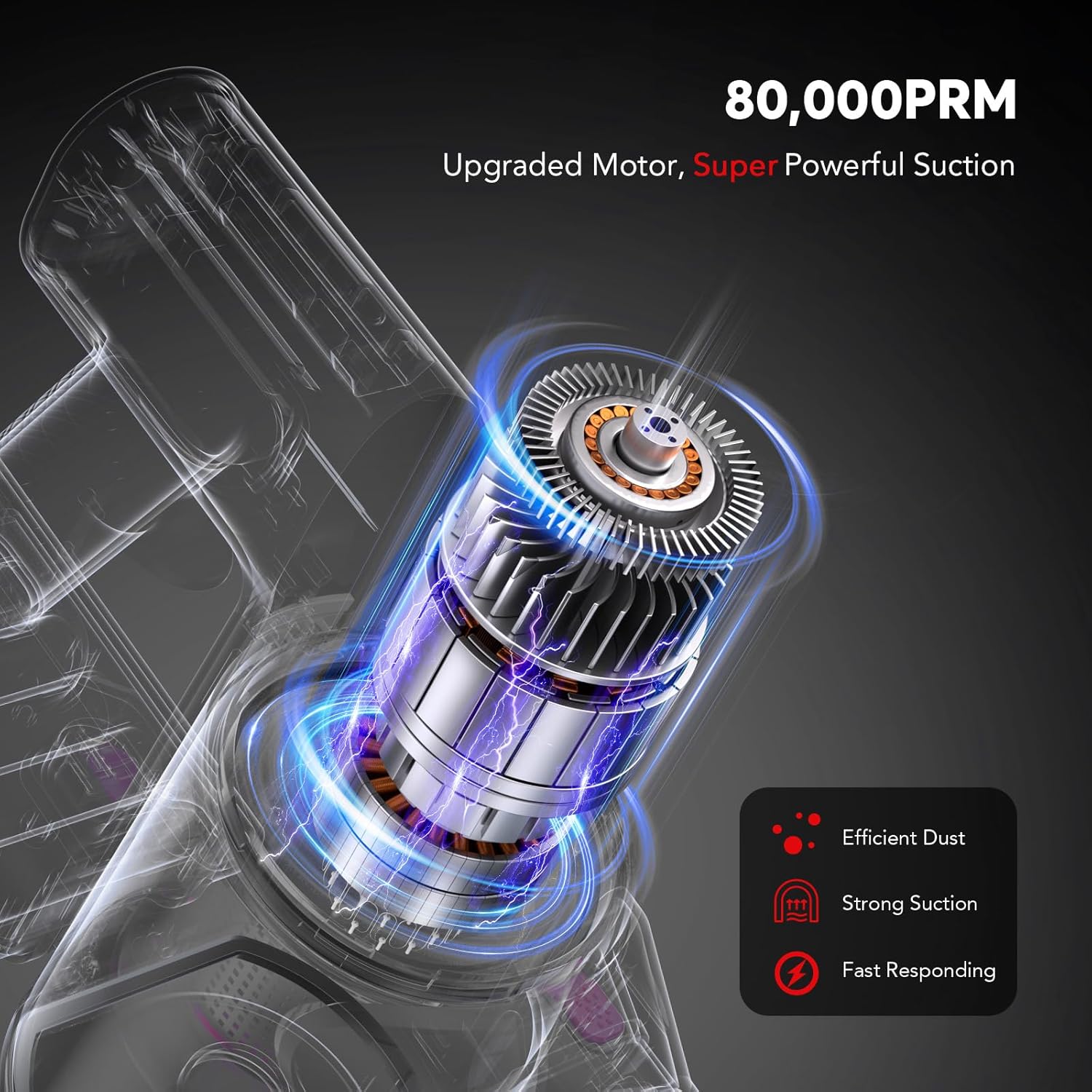 Cordless Vacuum Cleaner for Home, 80,000PRM Powerful 4 in 1 Lightweight Stick Vacuum with 2 Adjustable Suctions, Max 40 Mins Runtime, 2600mAh Rechargeable Vacuum Cleaners (Afterglow Red)