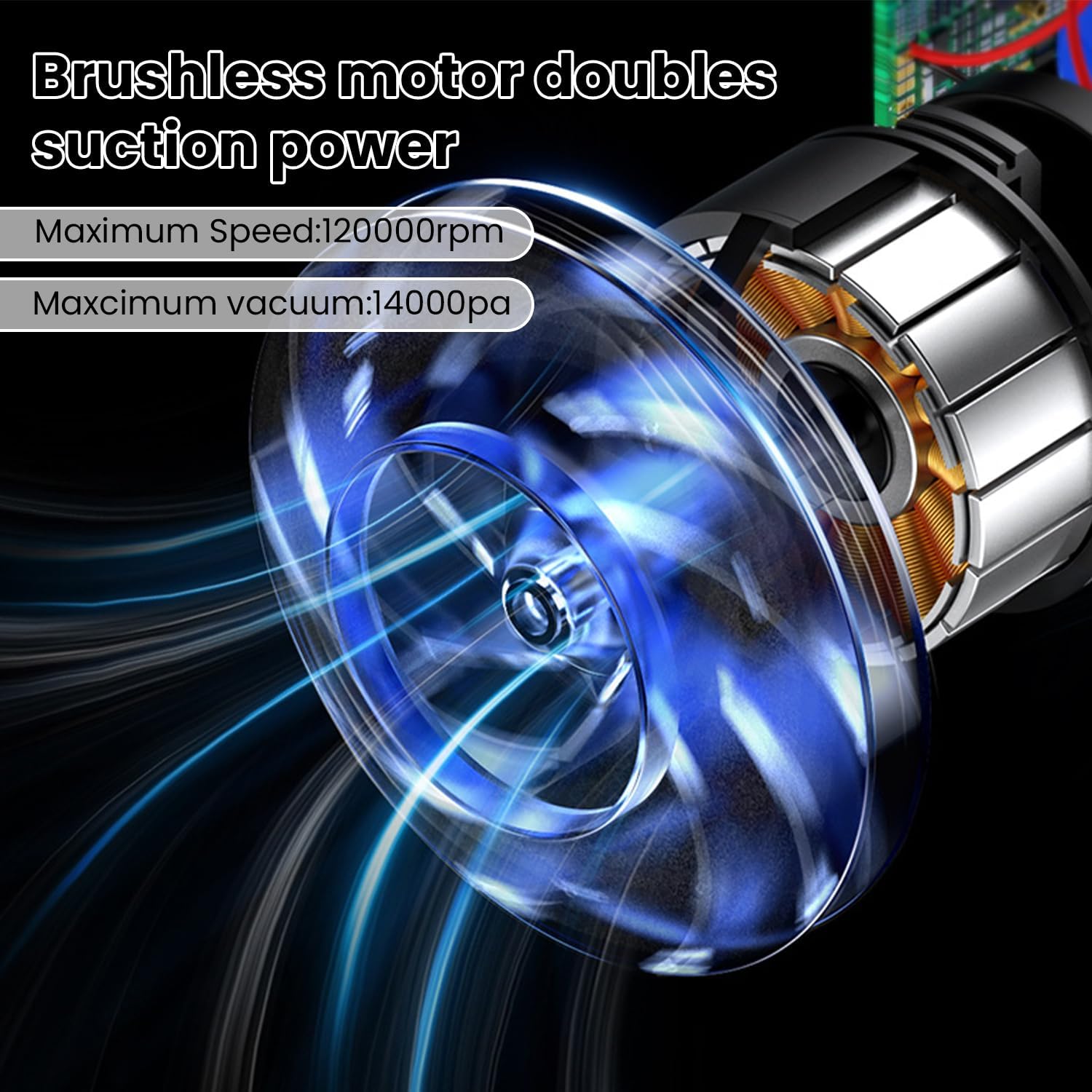 Cordless Car Vacuum Cleaner, Portable Handheld 6 in 1 High-Power Wireless Vacuum Cleaner for Home and Car, USB Fast Charging, Suitable for Cleaning in Various Scenarios-Black