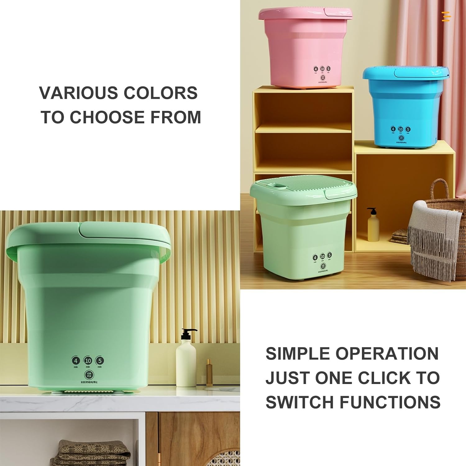 Portable Washing Machine, Mini Washer with 3 Modes Deep Cleaning for Baby Clothes, Underwear, Dorm, Camping, Travel (Color : Blue)