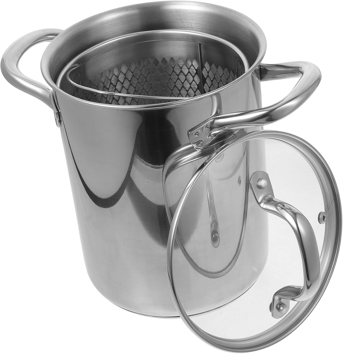 Stainless Steel Tempura Frying Pot with Strainer Basket Japanese Style Deep Fryer Pan for Home Cooking 2L Capacity Oil-Saving Design for Seafood and Vegetables