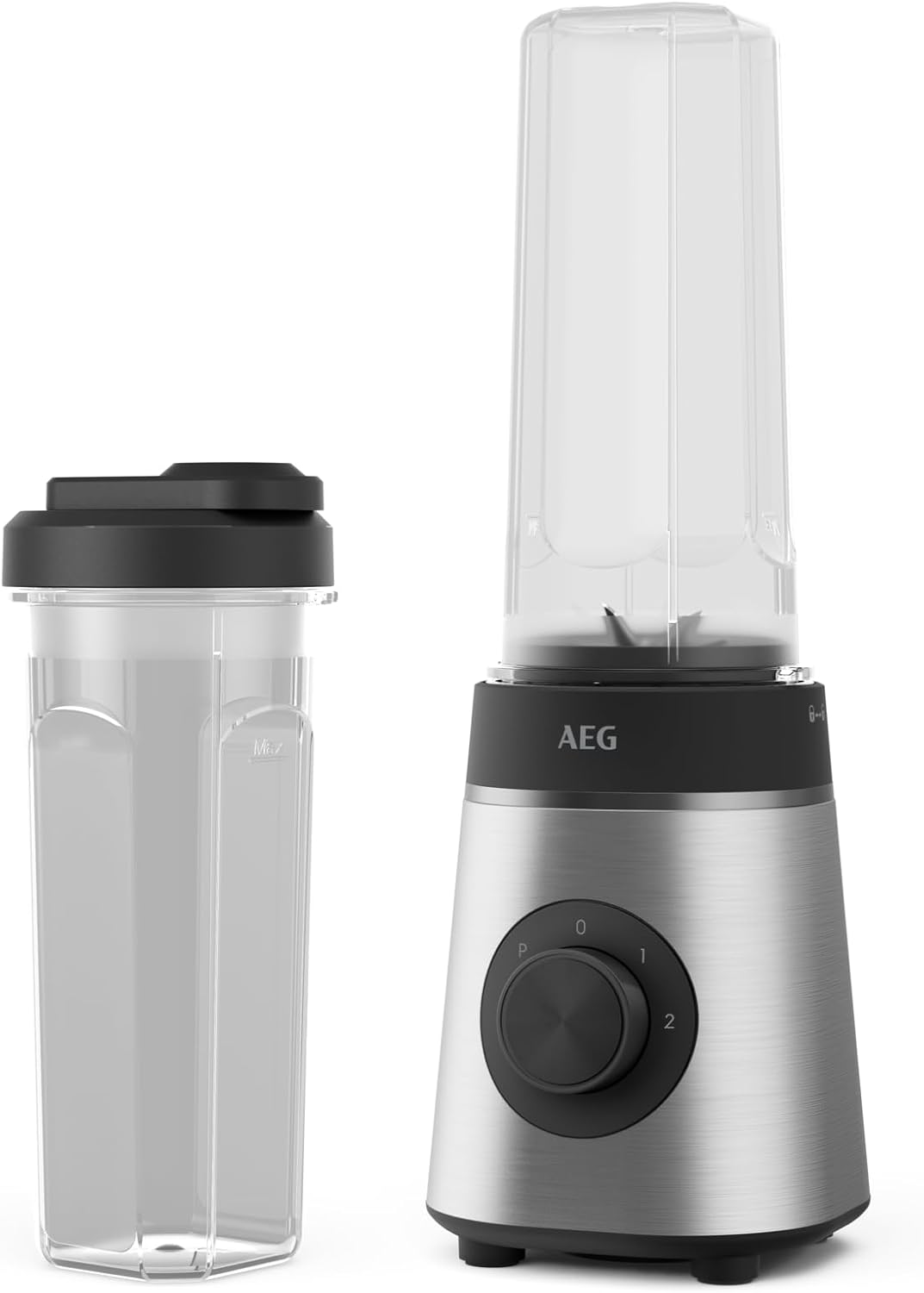 AEG MiniMixer SB4-1-4ST Blender / 350 W Motor / 23,000 rpm / 2 Dishwasher and Shatterproof 600 ml Drinking Bottles / 4-Blade Knife/Control/BPA Free/Pulse Button/Brushed Stainless Steel