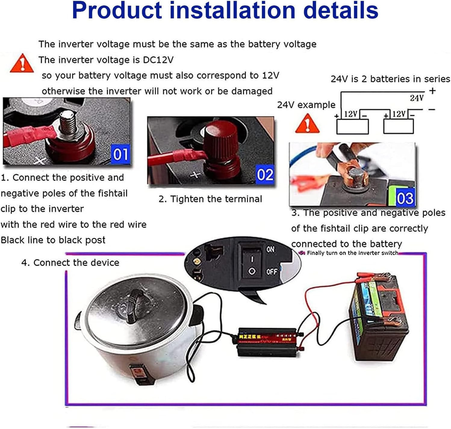 Power Inverter, Pure Sine Wave Inverter, Aluminum Alloy Material, DC to AC Car Inverter, for Washing Machine, Microwave Oven, Electric Drill, with Real-Time Display Voltage,12V-4000W