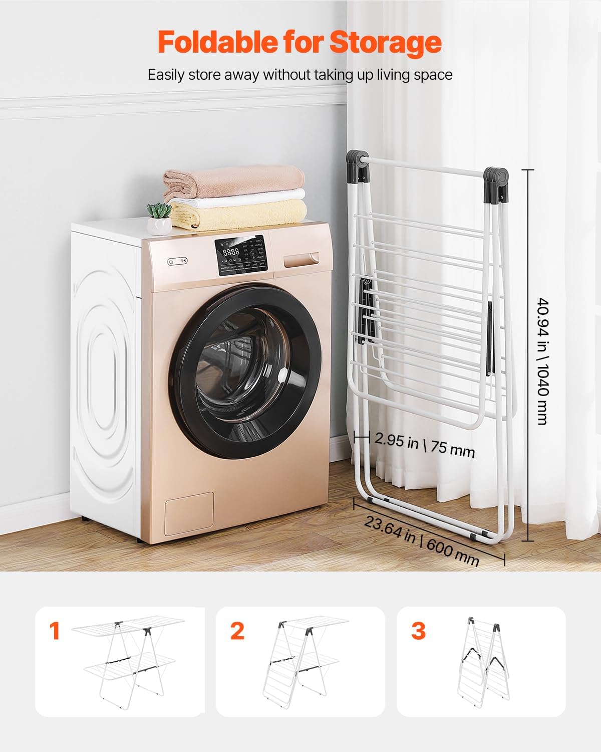 VEVOR Clothes Drying Rack, 2-Tier Foldable Laundry Dryer Rack with Sock Clips & 31 Dry Rods, Metal Height Adjustable Drying Racks for Outdoor & Indoor, Free-Standing & Space-Saving Hanger, White